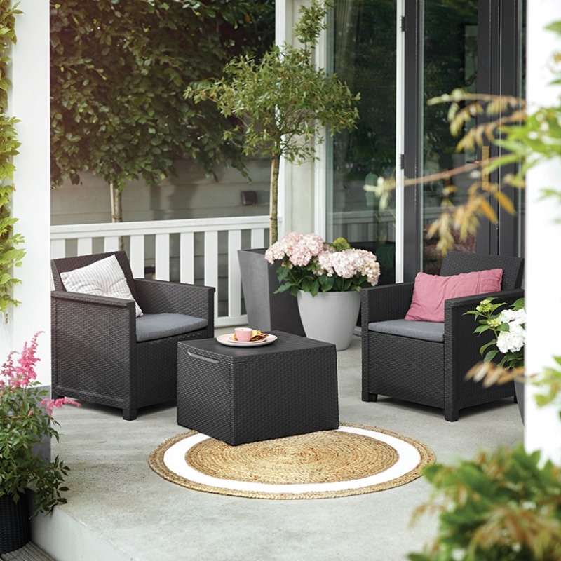 Set mobilier gradina 2 locuri si masa cu spatiu depozitare grafit Keter Emma - imagine 2