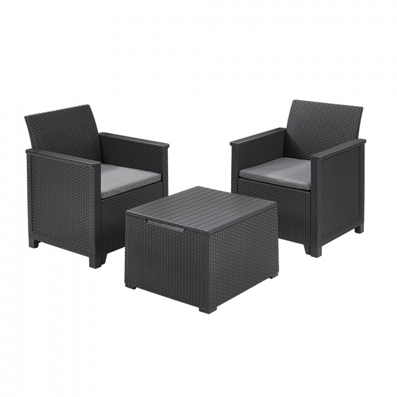 Set mobilier gradina 2 locuri si masa cu spatiu depozitare grafit Keter Emma