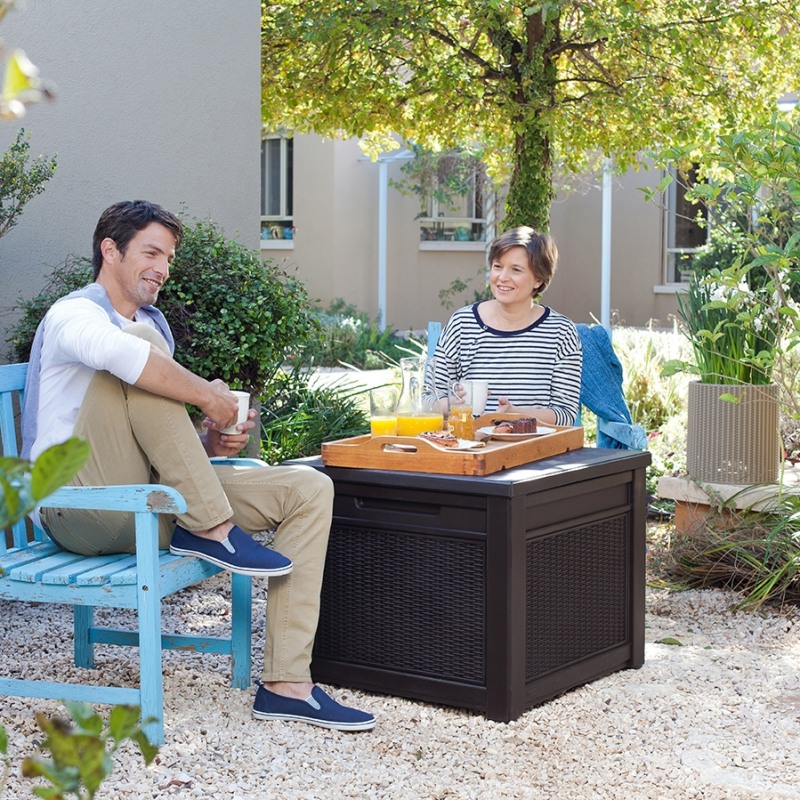 Cutie depozitare patrata tip scaun maro Keter Cube 208 L - imagine 6