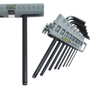 Stanley 0-89-904 Set 9 imbusuri cu maner, combinate, cap sferic si drepte 1.5-10 mm