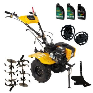 ProGARDEN Pachet motocultor Campo 803, benzina, 7.5CP, 2+1 trepte, 2+1+1 freze, accesorii PS1, ulei motor si transmisie incluse