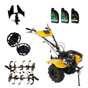 ProGARDEN Pachet motocultor Campo 803, benzina, 7.5CP, 2+1 trepte, 2+1+1 freze, accesorii PR2, ulei motor si transmisie incluse