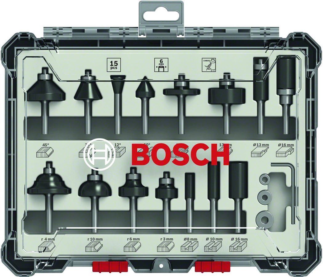 Bosch Set 15 freze HM tija 6 mm - imagine 2