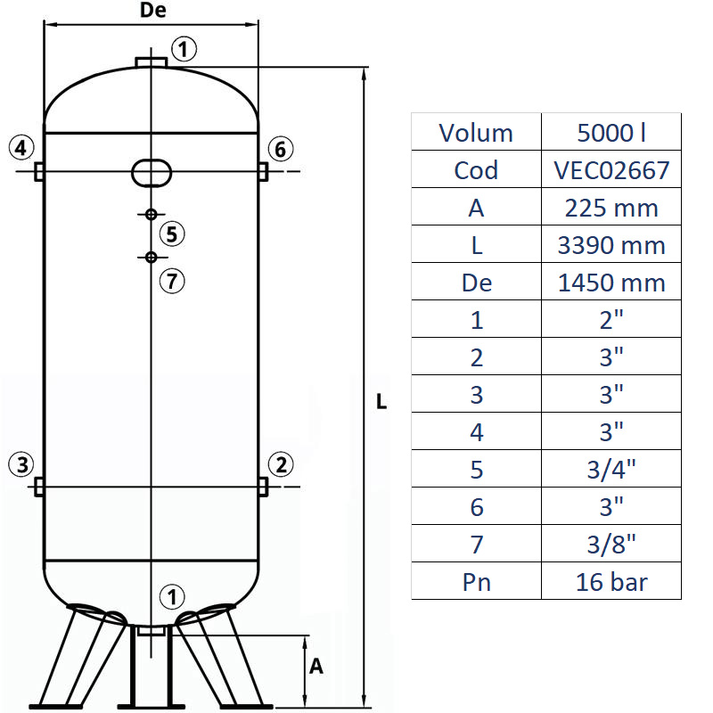 Rezervor de aer 5000 l, vertical, 16bar, vopsit, Made in Italy - imagine 2