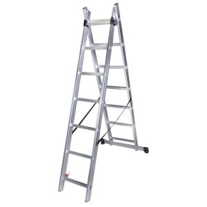 Scara dubla Bisonte STR207, aluminiu, 2x7 trepte, 186 cm