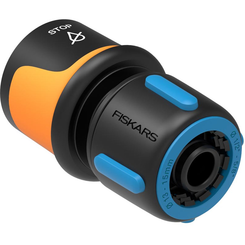 Conector furtun STOP 13-15 mm (1/2-5/8"), Fiskars, din plastic